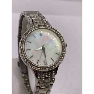 Womens Silver Rhinestone Quartz Watch Works New Battery